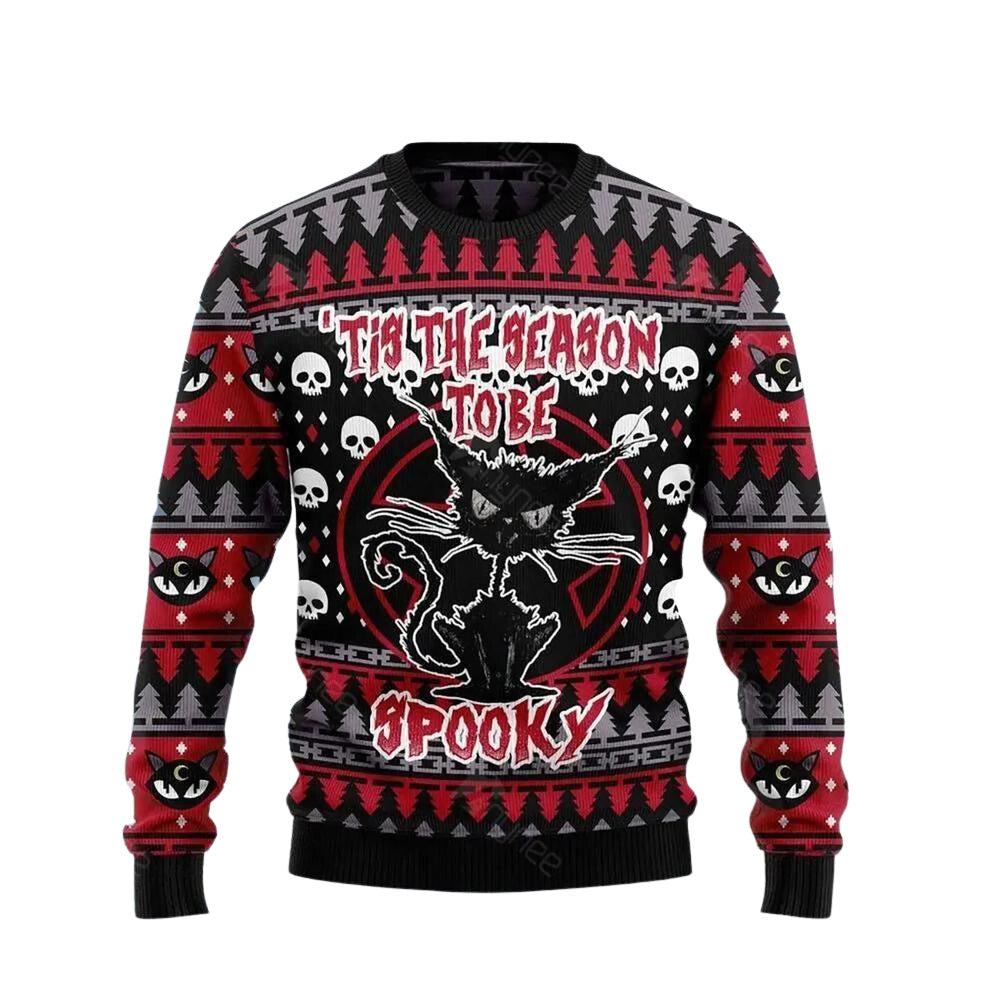 Black Cat Spooky Ugly Christmas Sweater For Men & Women Christmas Gift Sweater US3618 - WeCustomit