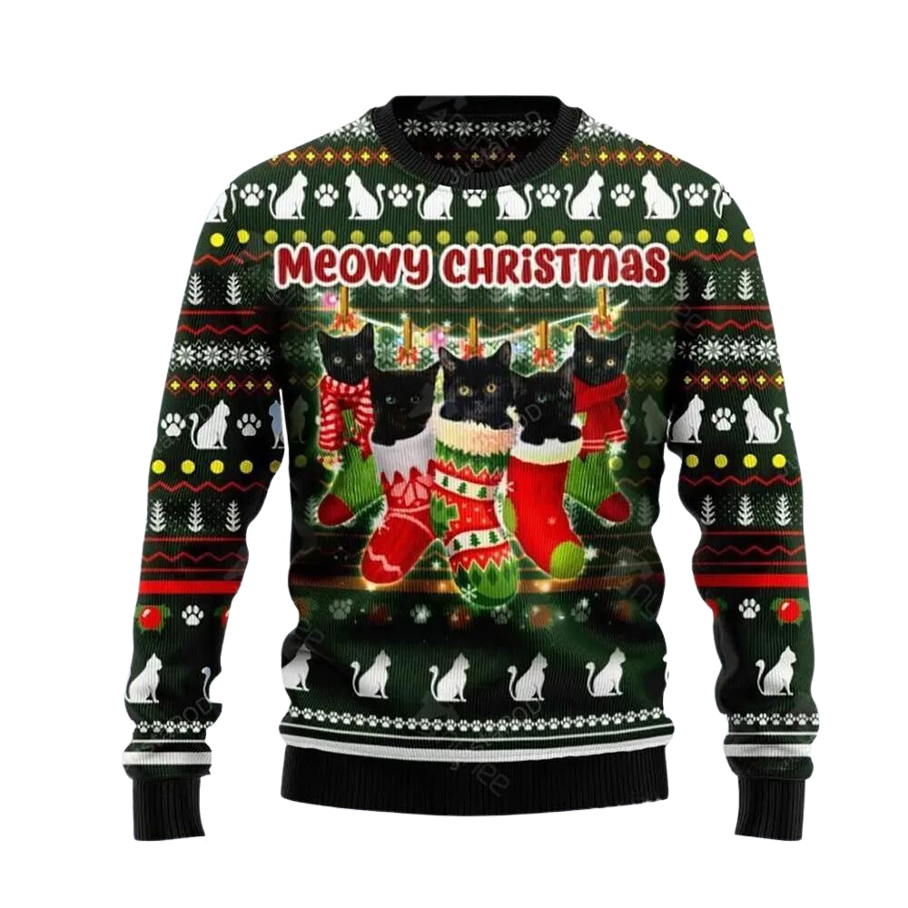 Black Cat Socks Meowy Christmas Ugly Christmas Sweater For Men & Women Christmas Gift Sweater US3619 - WeCustomit