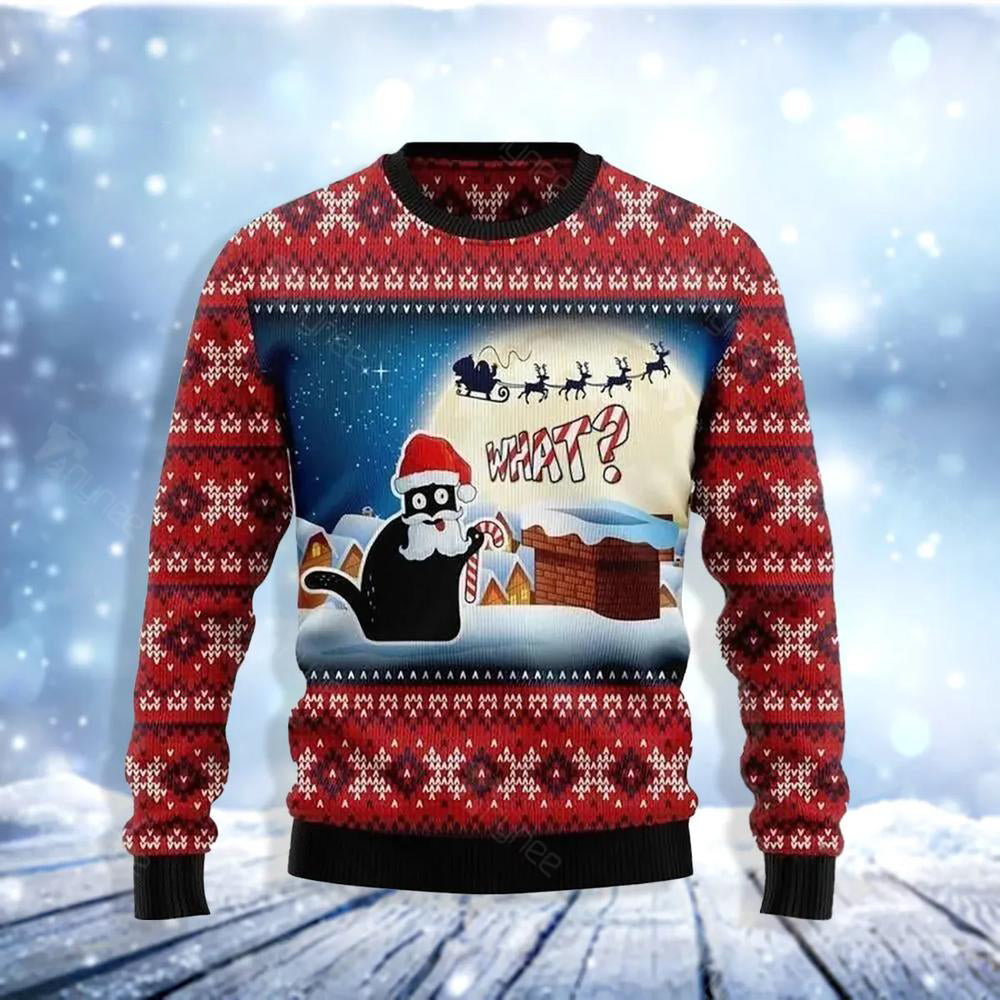 Black Cat What Chimney Ugly Christmas Sweater For Men & Women Christmas Gift Sweater US3620 - WeCustomit