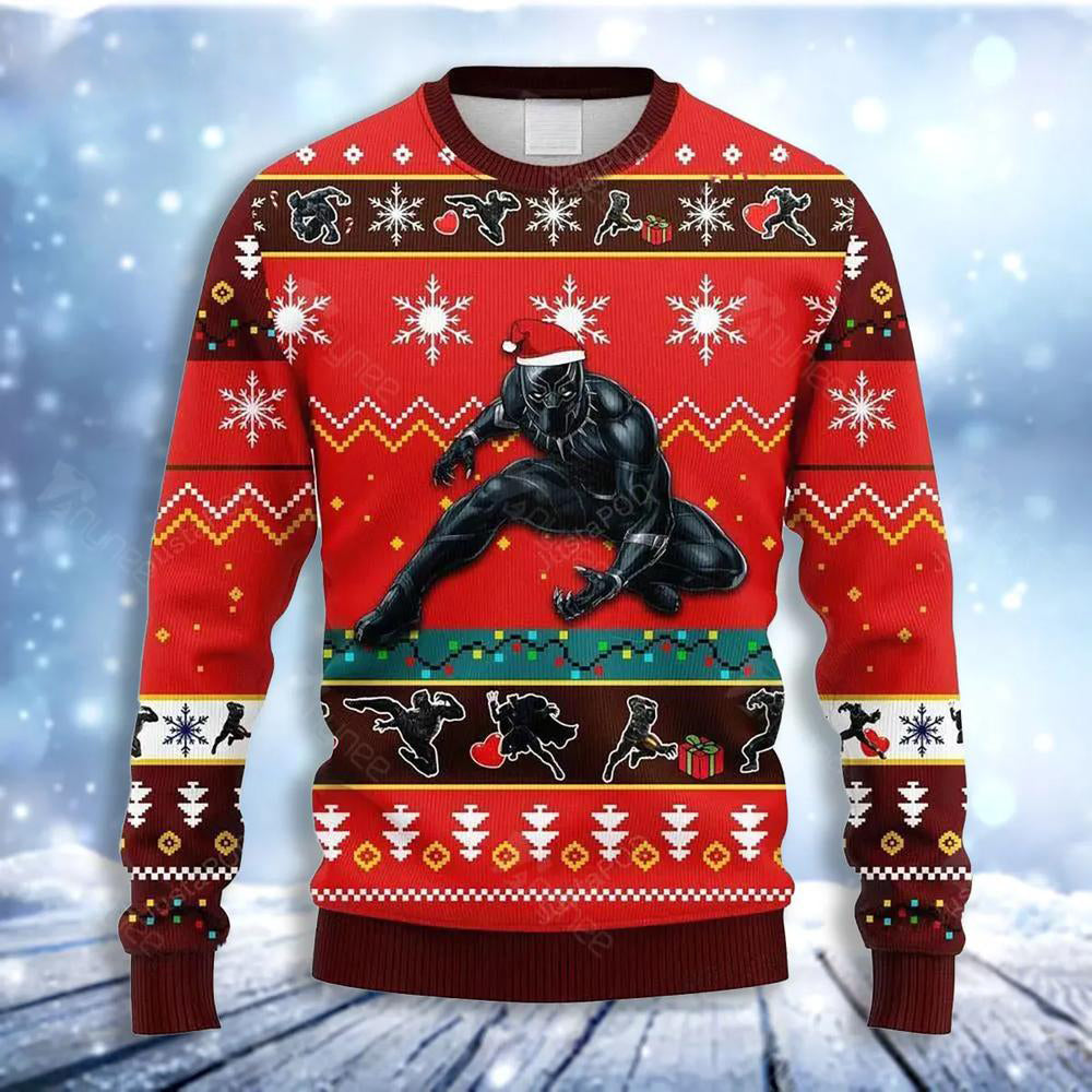 Panther Red Brown Ugly Christmas Sweater For Men & Women Christmas Gift Sweater US3621 - WeCustomit