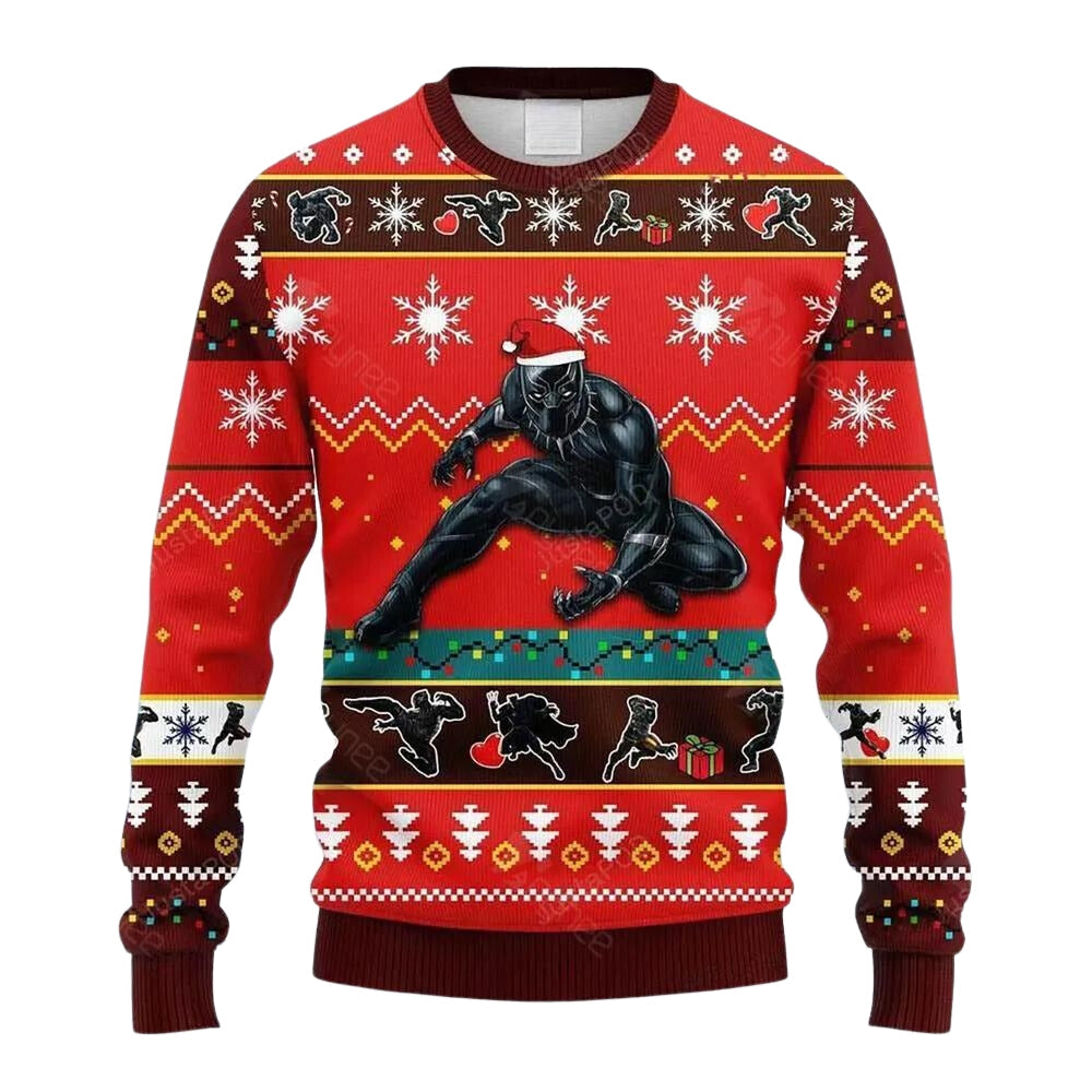 Panther Red Brown Ugly Christmas Sweater For Men & Women Christmas Gift Sweater US3621 - WeCustomit