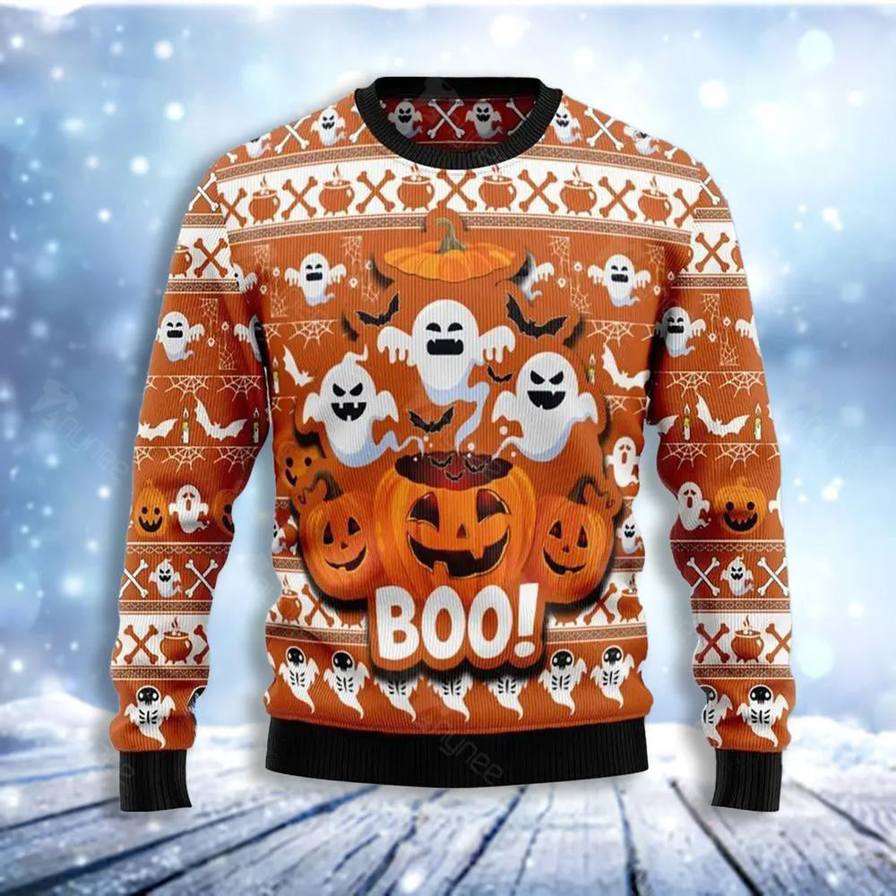 Boo Pumpkin Ugly Christmas Sweater For Men & Women Christmas Gift Sweater US3624 - WeCustomit