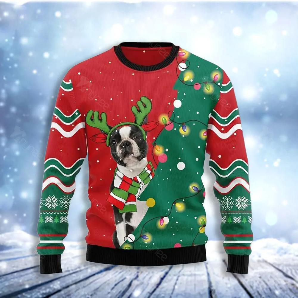 Boston Terrier Christmas Tree Ugly Christmas Sweater For Men & Women Christmas Gift Sweater US3631 - WeCustomit