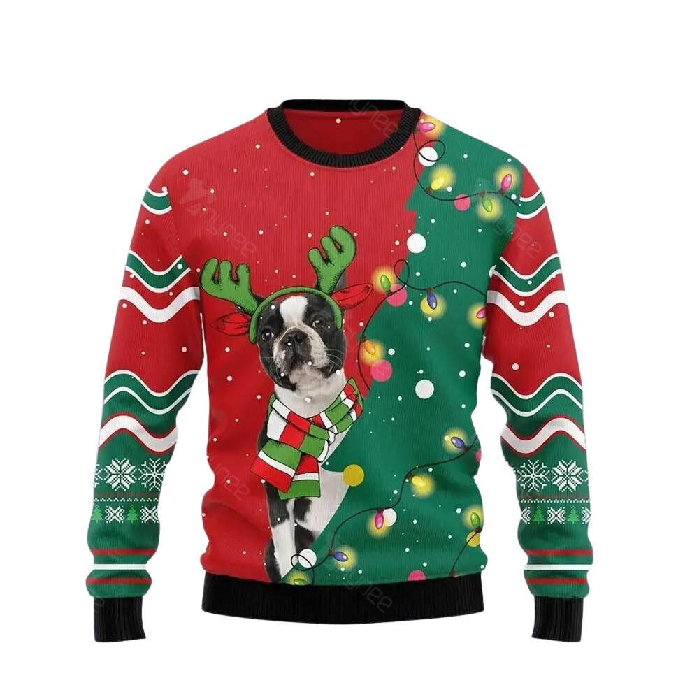 Boston Terrier Christmas Tree Ugly Christmas Sweater For Men & Women Christmas Gift Sweater US3631 - WeCustomit