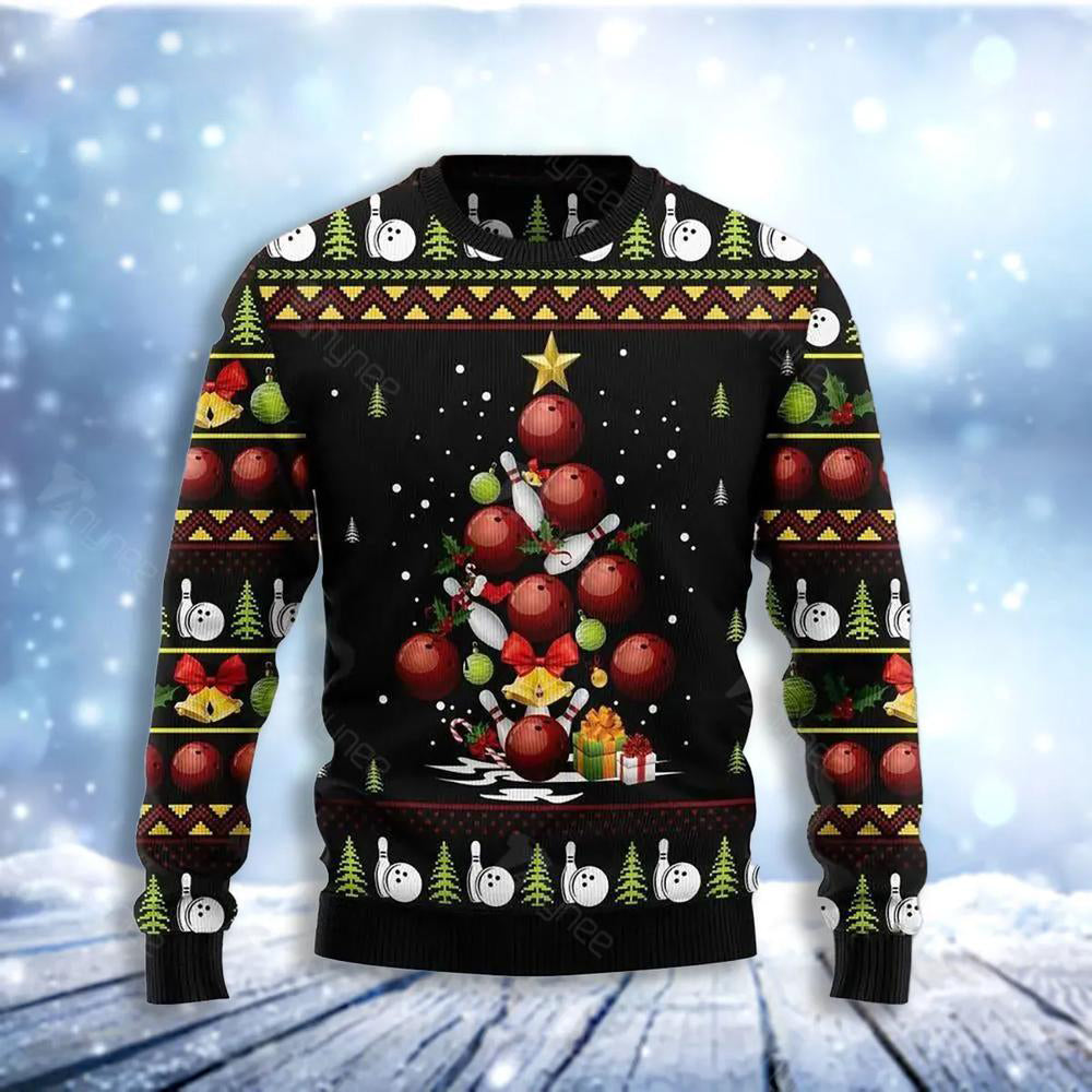 Bowling Christmas Tree Ugly Christmas Sweater For Men & Women Christmas Gift Sweater US3634 - WeCustomit