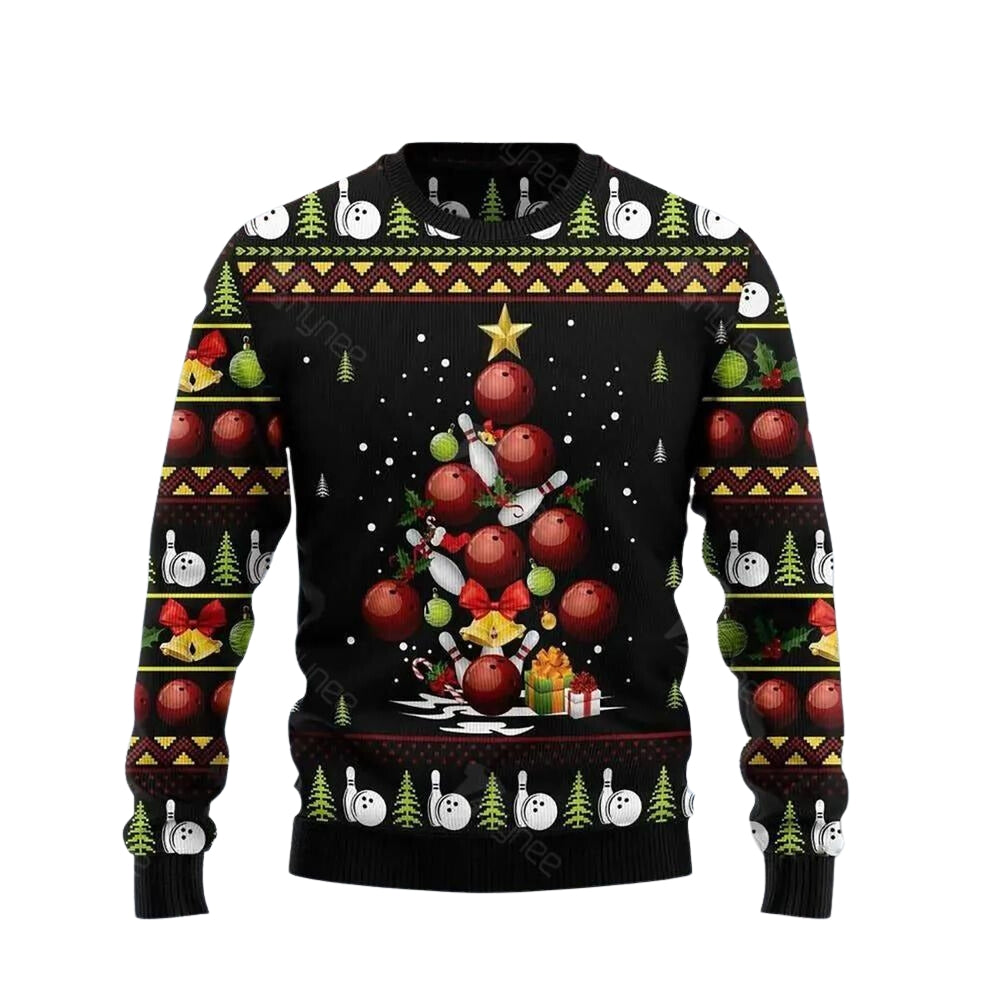 Bowling Christmas Tree Ugly Christmas Sweater For Men & Women Christmas Gift Sweater US3634 - WeCustomit
