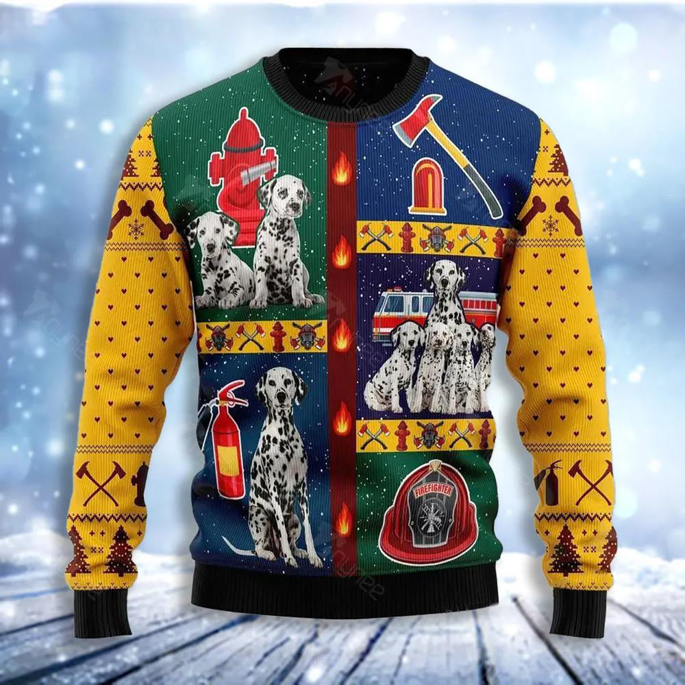 Dalmatian Firefighter Ugly Christmas Sweater For Men & Women Christmas Gift Sweater US3638 - WeCustomit
