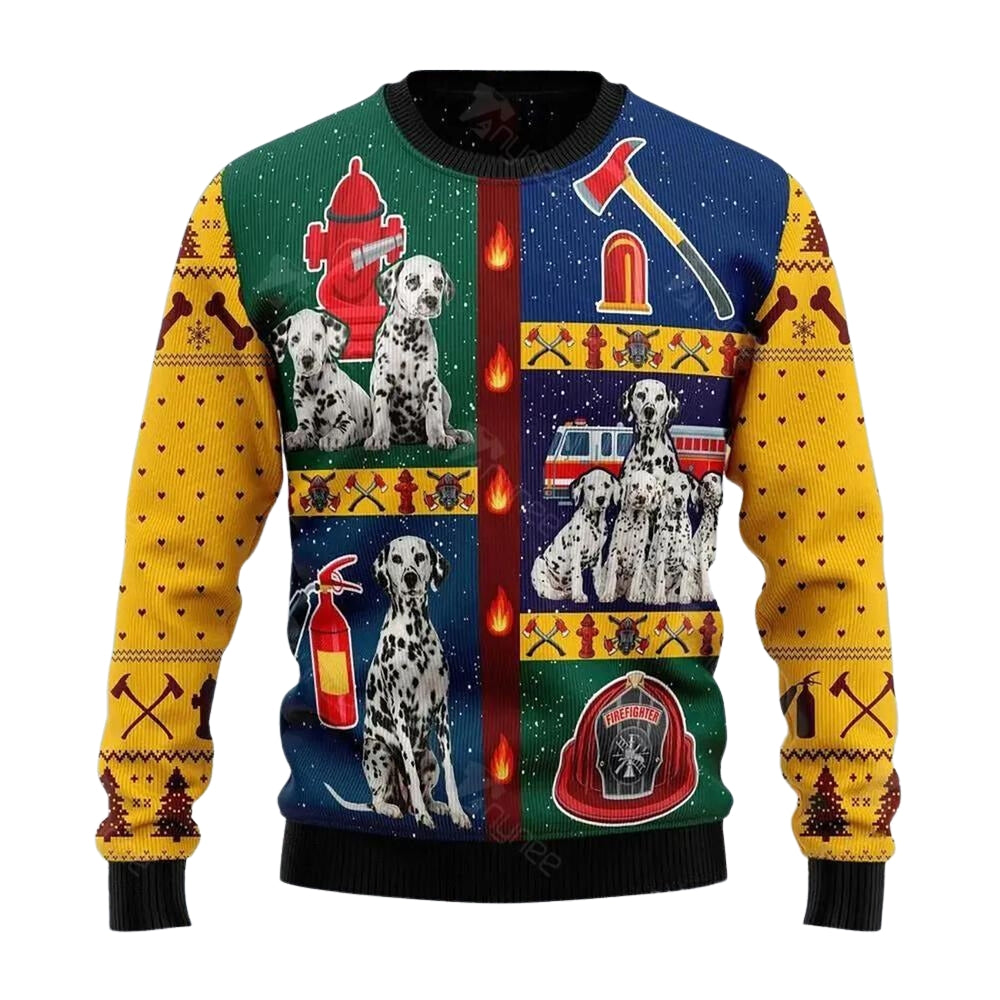 Dalmatian Firefighter Ugly Christmas Sweater For Men & Women Christmas Gift Sweater US3638 - WeCustomit