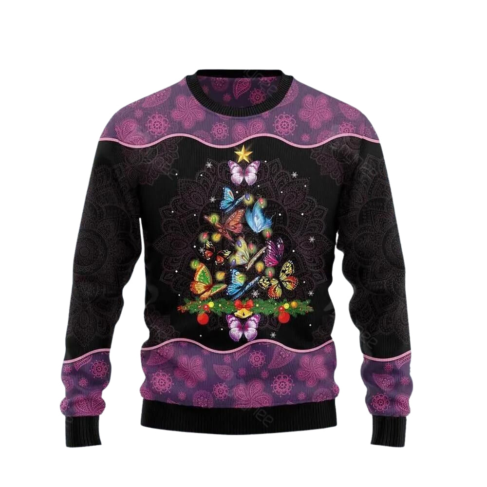 Butterfly Christmas Tree Ugly Christmas Sweater For Men & Women Christmas Gift Sweater US3644 - WeCustomit