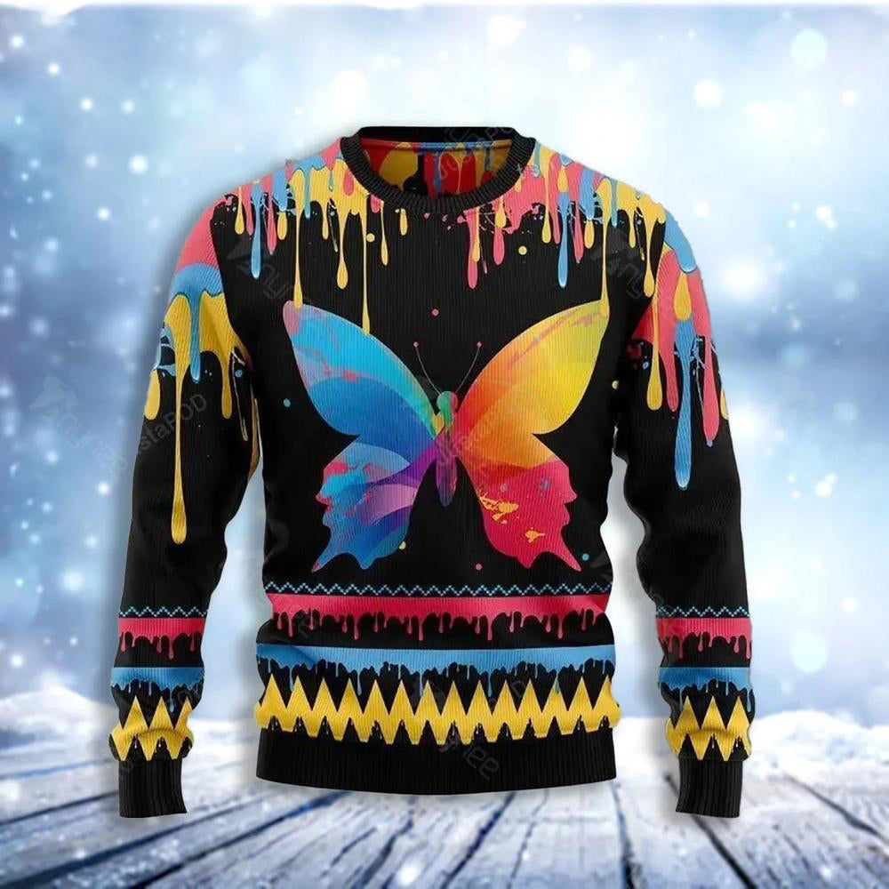 Butterfly Colorful Ugly Christmas Sweater For Men & Women Christmas Gift Sweater US3650 - WeCustomit