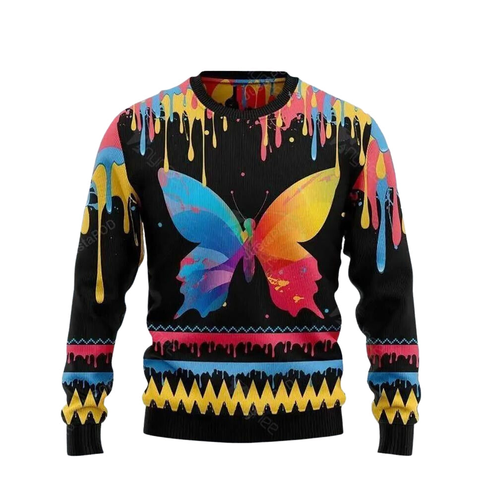 Butterfly Colorful Ugly Christmas Sweater For Men & Women Christmas Gift Sweater US3650 - WeCustomit