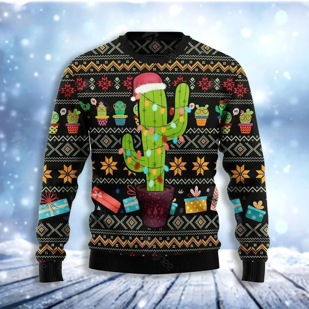Cactus Wearing Santa Claus Hat Ugly Christmas Sweater For Men & Women Christmas Gift Sweater US3657 - WeCustomit