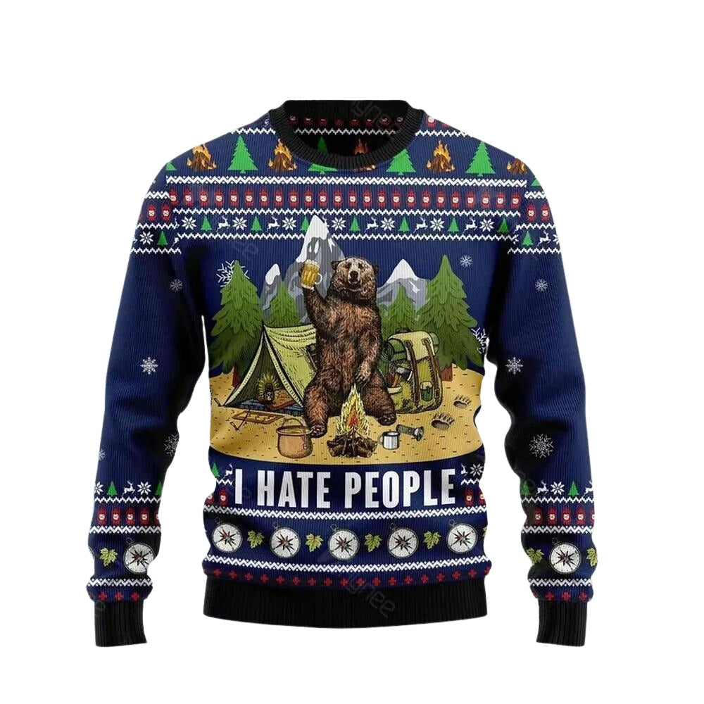 Camping Bear I Hate People Ugly Christmas Sweater For Men & Women Christmas Gift Sweater US3660 - WeCustomit