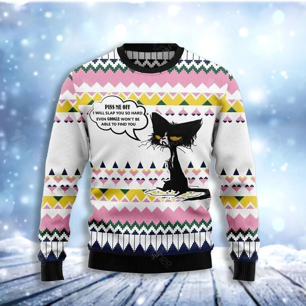 Black Cat Piss Me Off Will Slap You So Hard Ugly Christmas Sweater For Men & Women Christmas Gift Sweater US3663 - WeCustomit