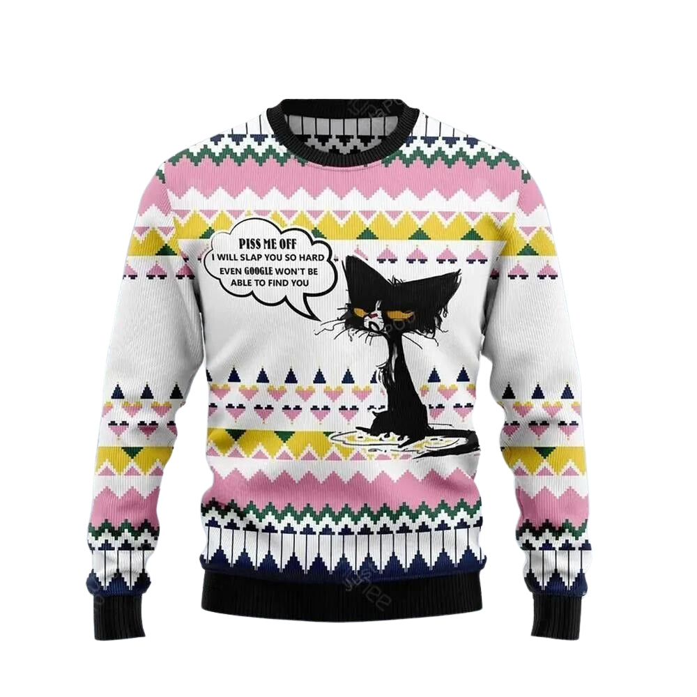 Black Cat Piss Me Off Will Slap You So Hard Ugly Christmas Sweater For Men & Women Christmas Gift Sweater US3663 - WeCustomit