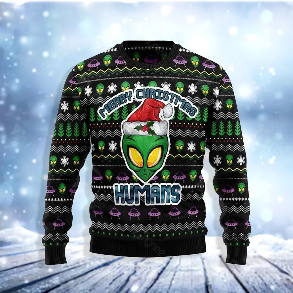 Alien Merry Christmas Humans Ugly Christmas Sweater For Men & Women Christmas Gift Sweater US3668 - WeCustomit