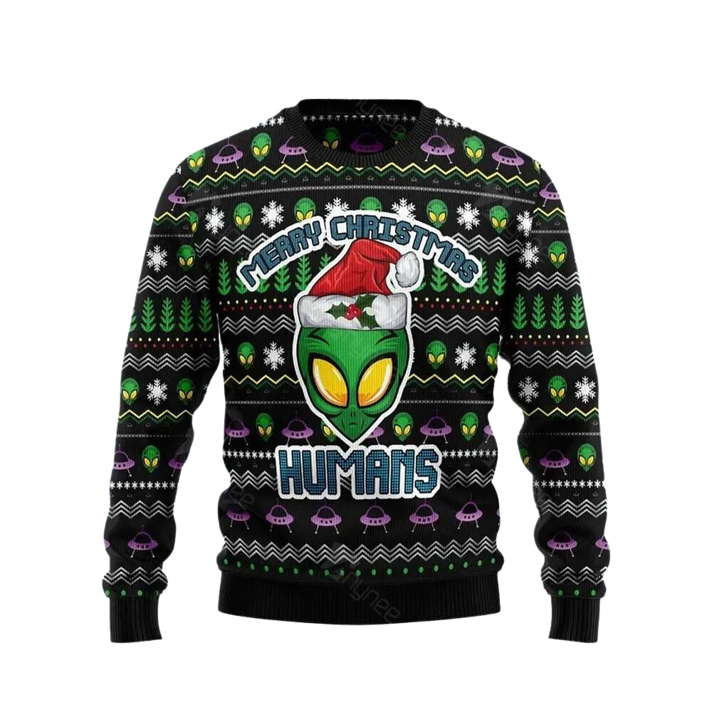 Alien Merry Christmas Humans Ugly Christmas Sweater For Men & Women Christmas Gift Sweater US3668 - WeCustomit