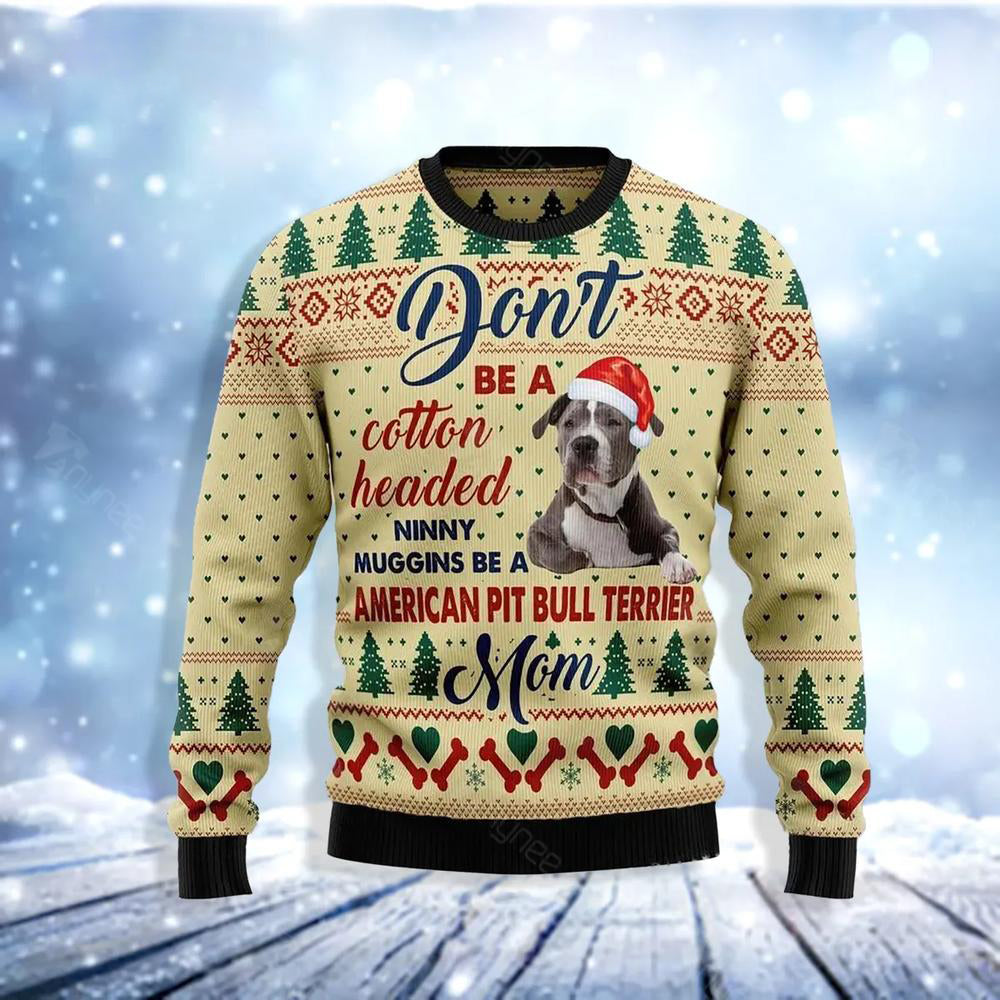 American Pit Bull Terrier Mom Ugly Christmas Sweater For Men & Women Christmas Gift Sweater US3686 - WeCustomit