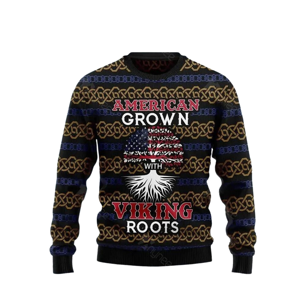 American Grown With Viking Roots Ugly Christmas Sweater For Men & Women Christmas Gift Sweater US3687 - WeCustomit