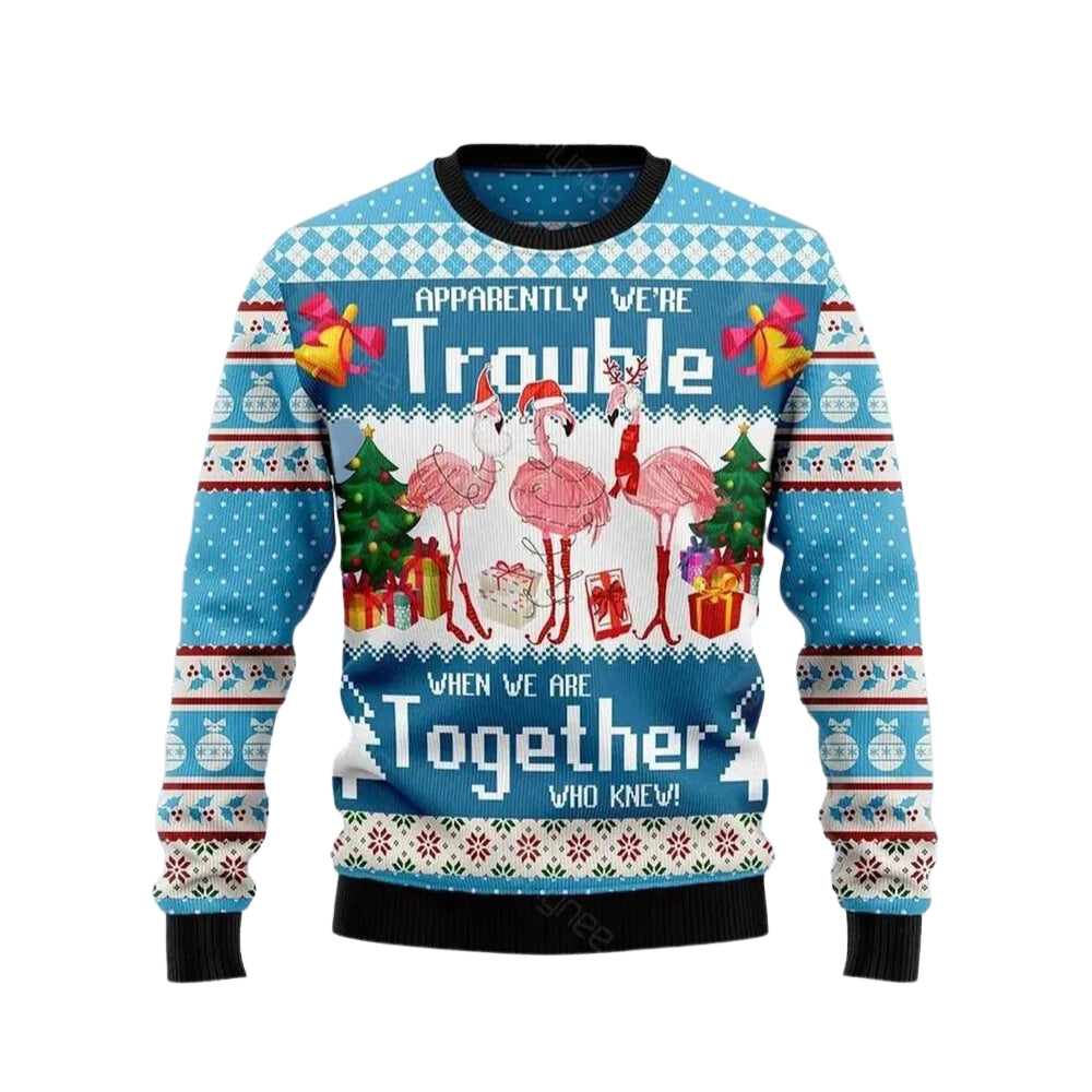 Apparently Were Trouble When We Are Together Flamingo Ugly Christmas Sweater For Men & Women Christmas Gift Sweater US3689 - WeCustomit