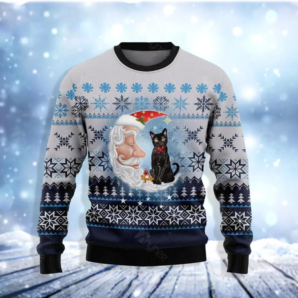 Back Cat Love Santa Moon Ugly Christmas Sweater For Men & Women Christmas Gift Sweater US3695 - WeCustomit