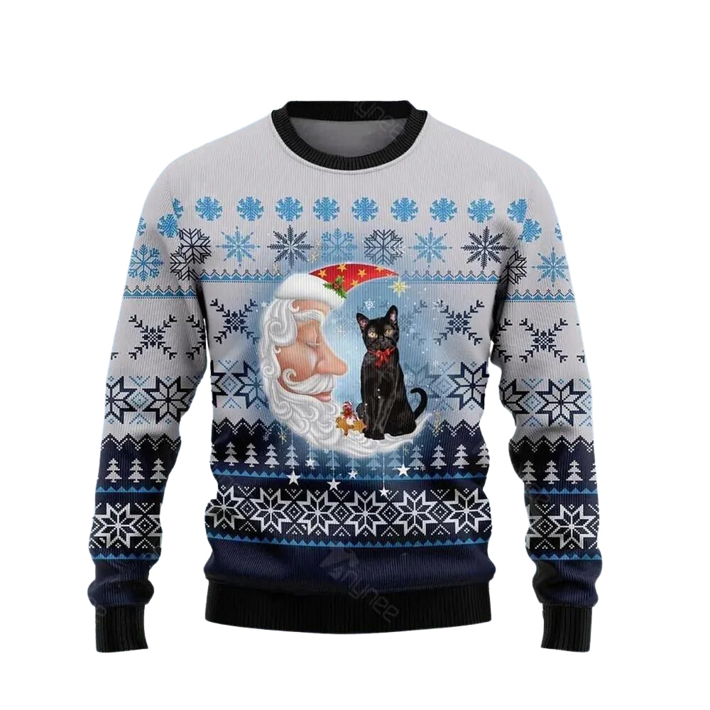 Back Cat Love Santa Moon Ugly Christmas Sweater For Men & Women Christmas Gift Sweater US3695 - WeCustomit