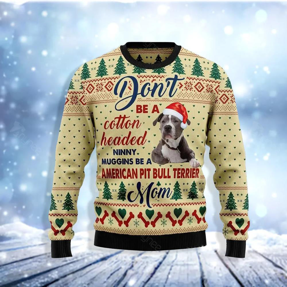 American Pit Bull Terrier Mom Ugly Christmas Sweater For Men & Women Christmas Gift Sweater US3709 - WeCustomit
