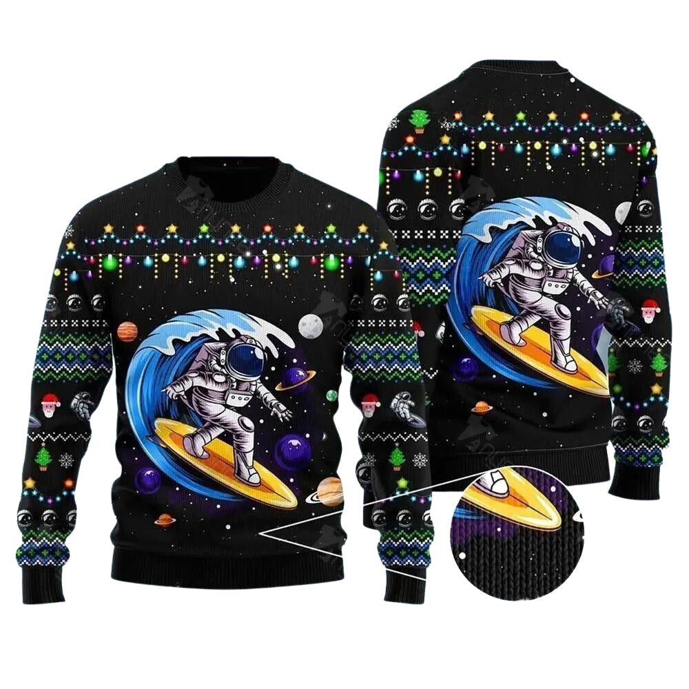 Astronauts Surf On A Surfboard In Space Ugly Christmas Sweater For Men & Women Christmas Gift Sweater US3712 - WeCustomit