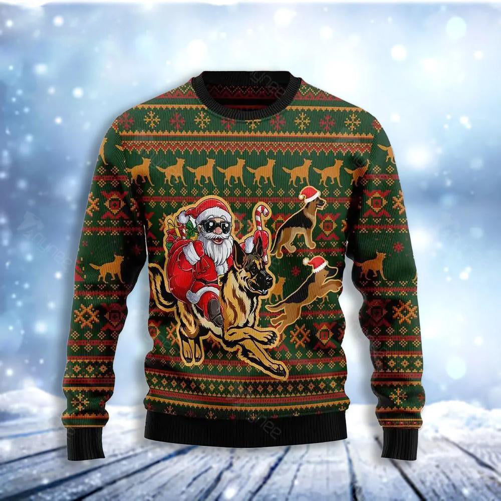 Awesome German Shepherd Santa Claus Ugly Christmas Sweater For Men & Women Christmas Gift Sweater US3722 - WeCustomit