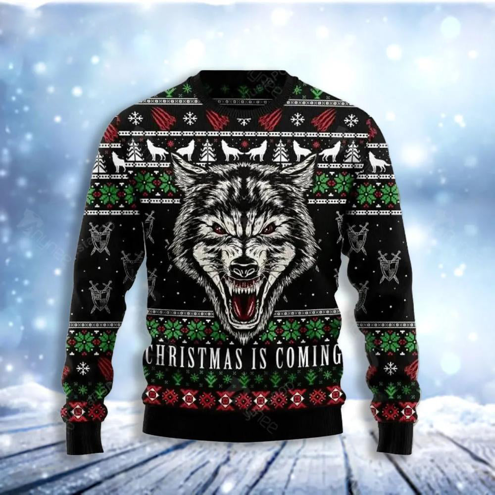 Awesome Wolf Christmas Is Coming Ugly Christmas Sweater For Men & Women Christmas Gift Sweater US3726 - WeCustomit