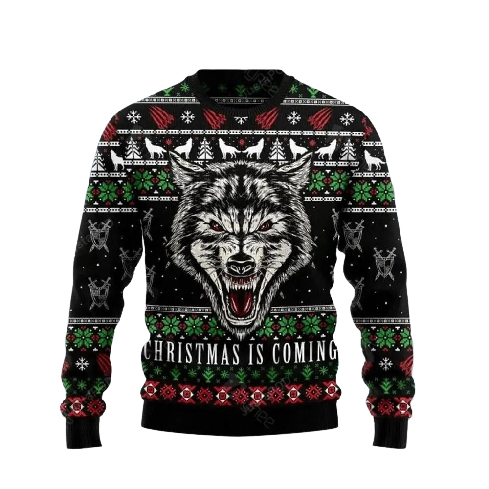 Awesome Wolf Christmas Is Coming Ugly Christmas Sweater For Men & Women Christmas Gift Sweater US3726 - WeCustomit