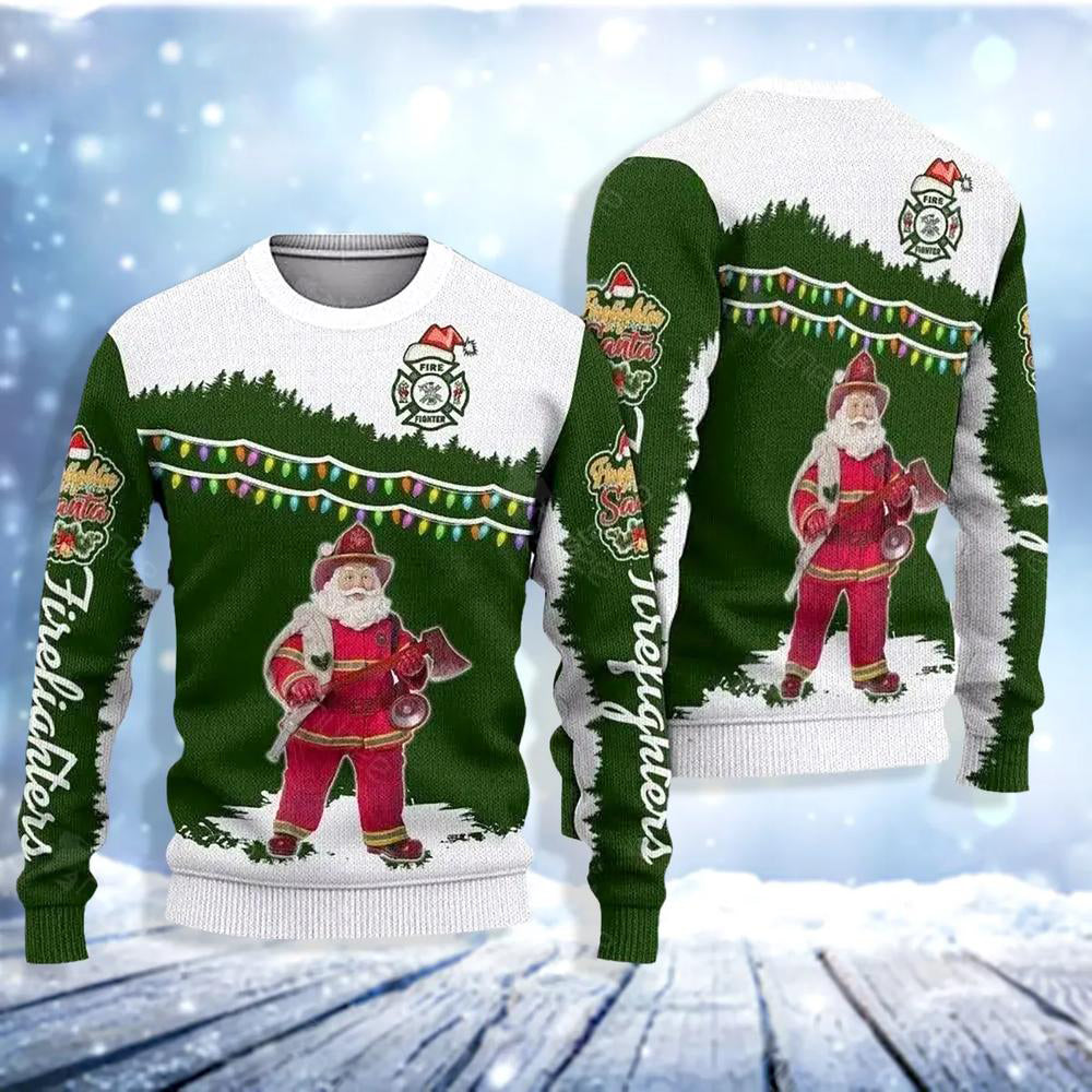 Awesome Santa Firefighter Ugly Christmas Sweater For Men & Women Christmas Gift Sweater US3727 - WeCustomit
