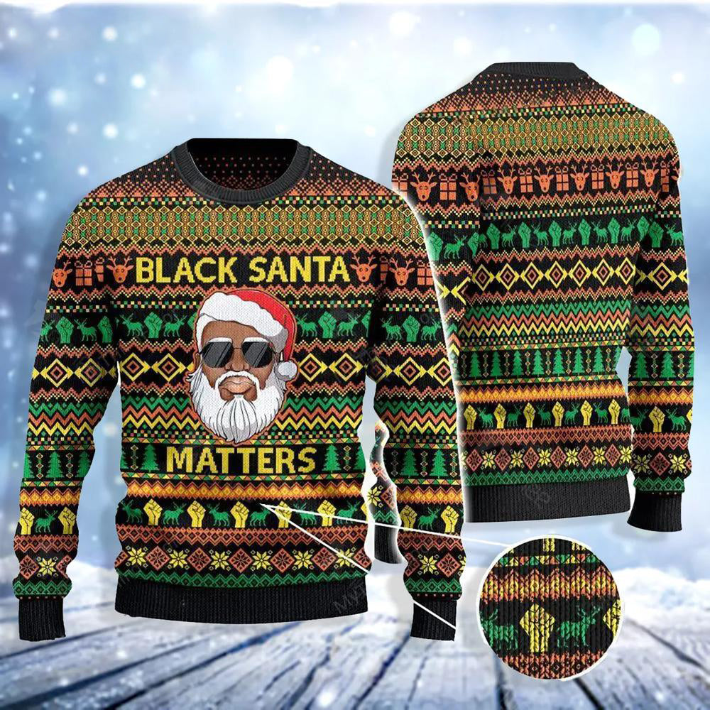 Black Santa Matters Ugly Christmas Sweater For Men & Women Christmas Gift Sweater US3733 - WeCustomit