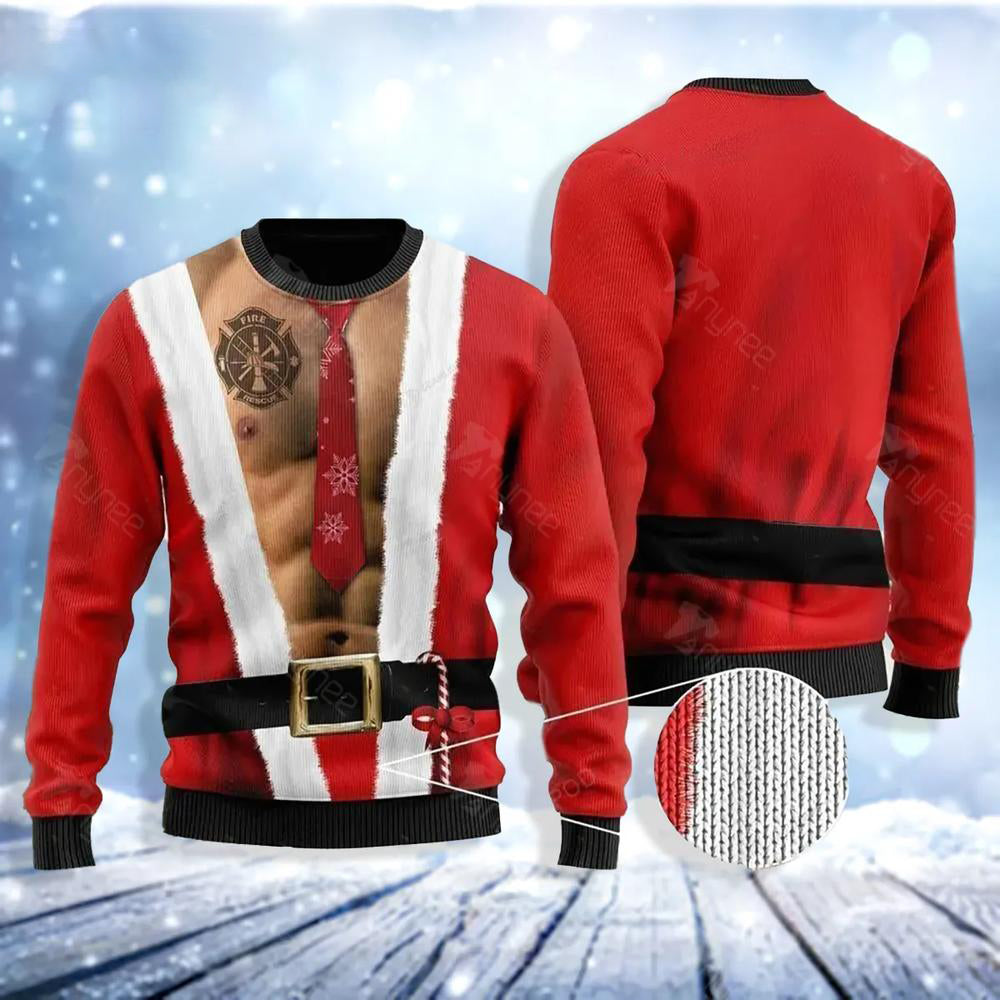 Six Packs Body With Firefighter Tattoo Ugly Christmas Sweater For Men & Women Christmas Gift Sweater US3734 - WeCustomit