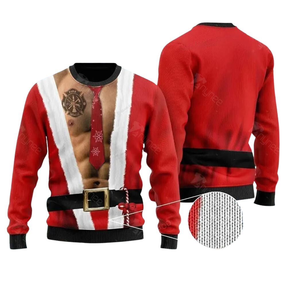 Six Packs Body With Firefighter Tattoo Ugly Christmas Sweater For Men & Women Christmas Gift Sweater US3734 - WeCustomit