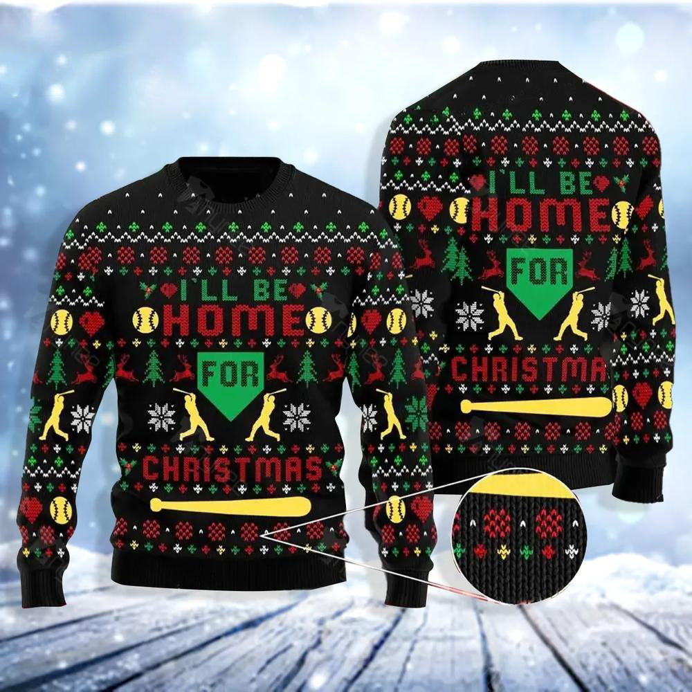 Baseball I'll Be Home Ugly Christmas Sweater For Me & Women Christmas Gift Thanksgiving Sweater US3745 - WeCustomit