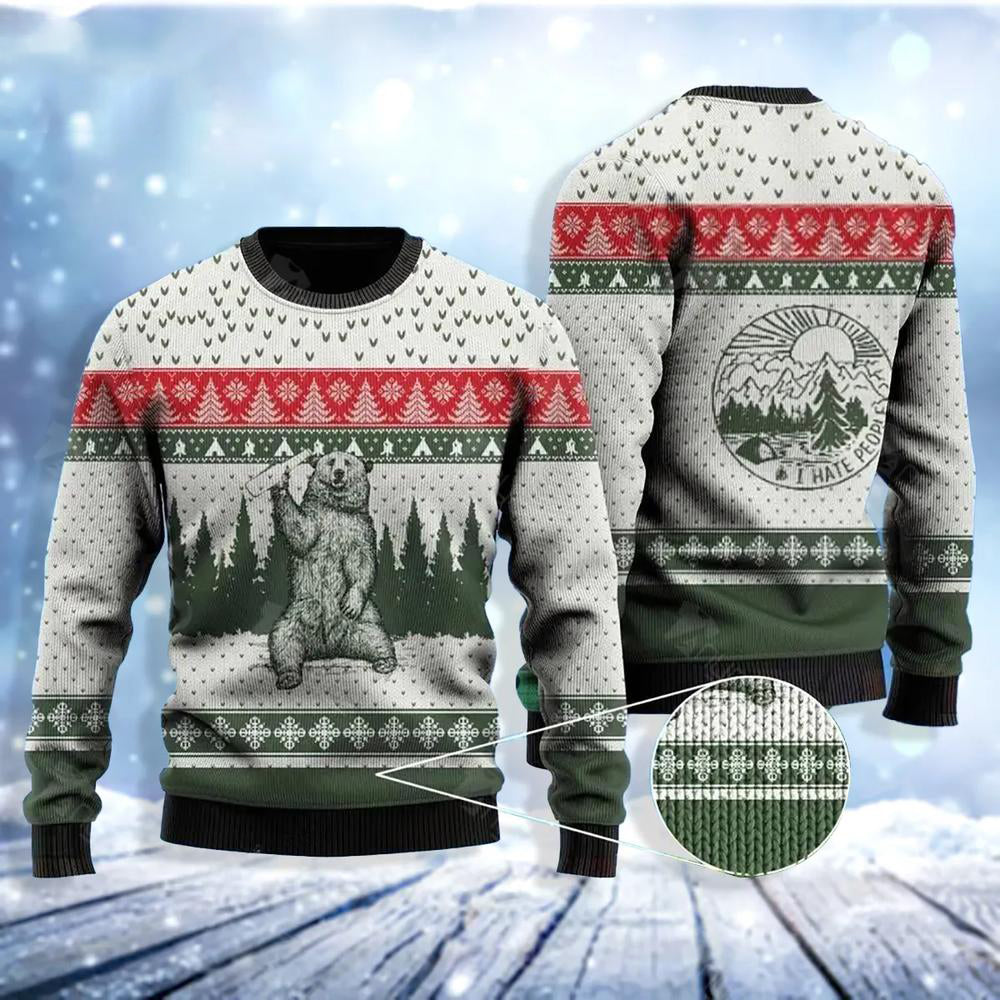 Bear I Hate People Ugly Christmas Sweater For Me & Women Christmas Gift Thanksgiving Sweater US3749 - WeCustomit