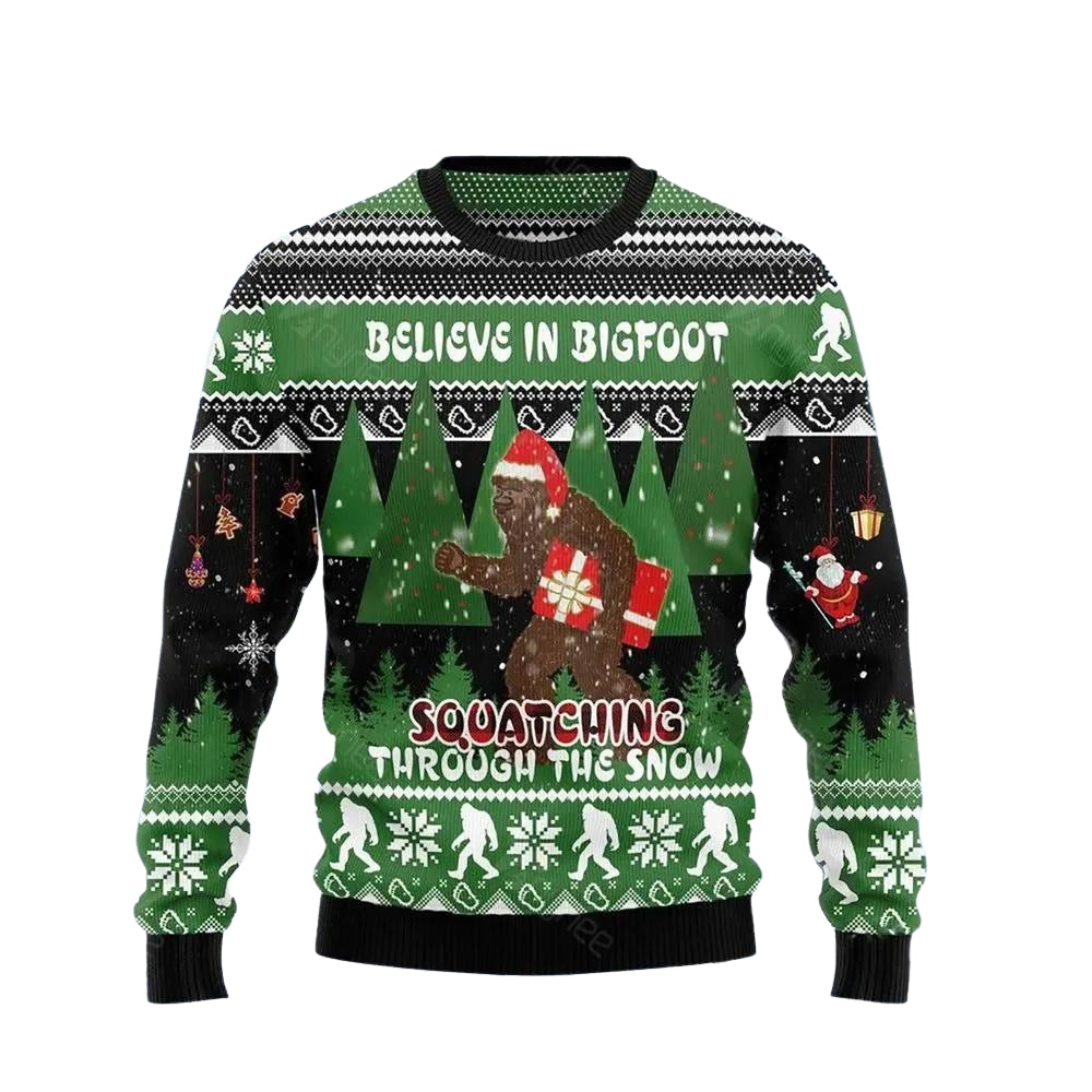 Bigfoot Through Snow Ugly Christmas Sweater For Me & Women Christmas Gift Thanksgiving Sweater US4088 - WeCustomit