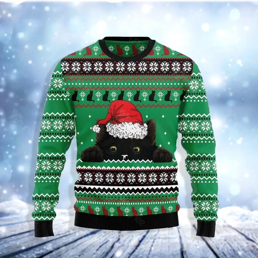 Black Cat Hide Ugly Christmas Sweater For Me & Women Christmas Gift Thanksgiving Sweater US4092 - WeCustomit