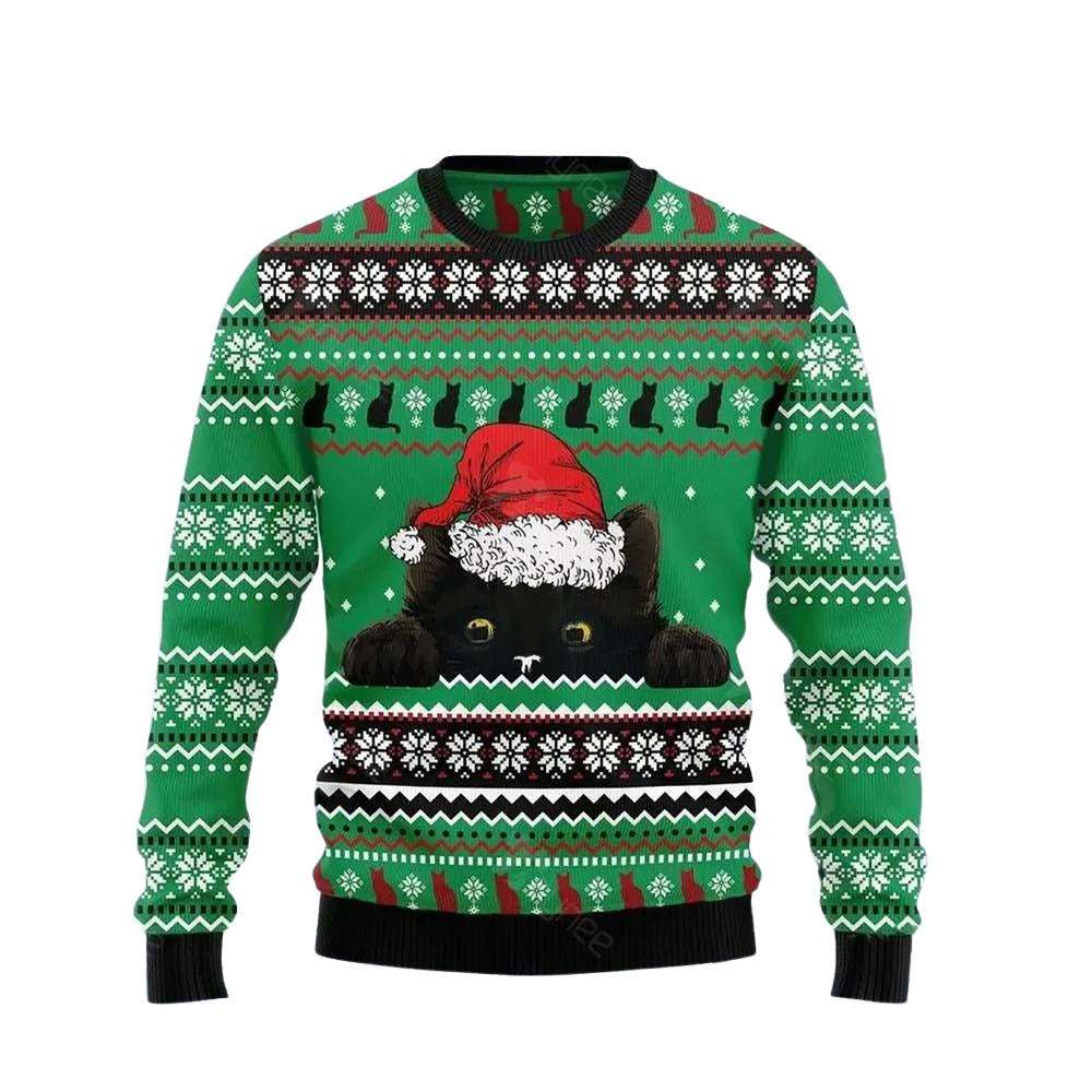 Black Cat Hide Ugly Christmas Sweater For Me & Women Christmas Gift Thanksgiving Sweater US4092 - WeCustomit