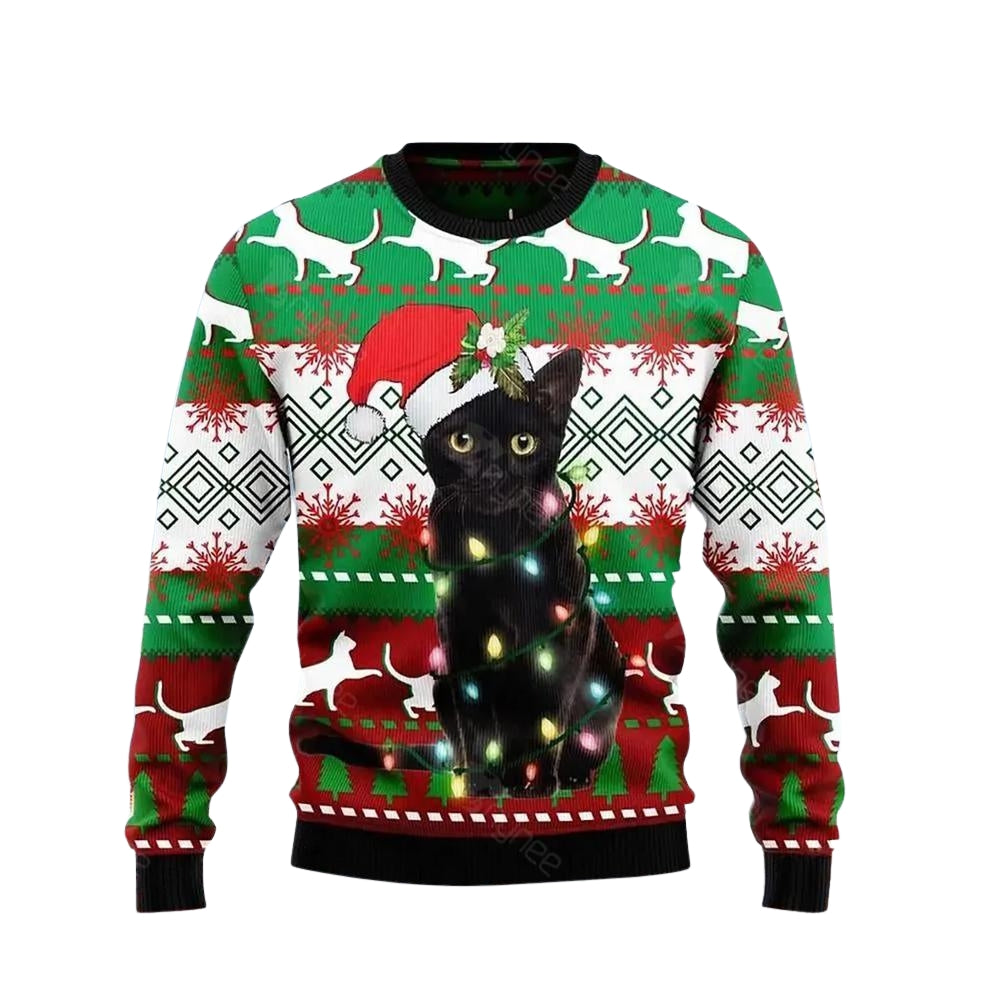 Black Cat Light Ugly Christmas Sweater For Me & Women Christmas Gift Thanksgiving Sweater US4092 - WeCustomit