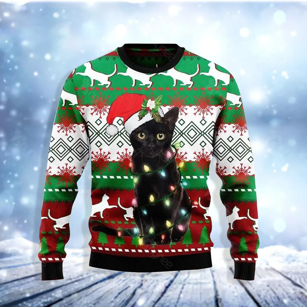Black Cat Light Ugly Christmas Sweater For Me & Women Christmas Gift Thanksgiving Sweater US4092 - WeCustomit
