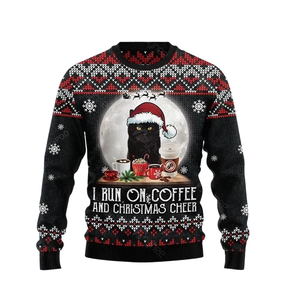 Black Cat Run On Coffee Ugly Christmas Sweater For Me & Women Christmas Gift Thanksgiving Sweater US4093 - WeCustomit