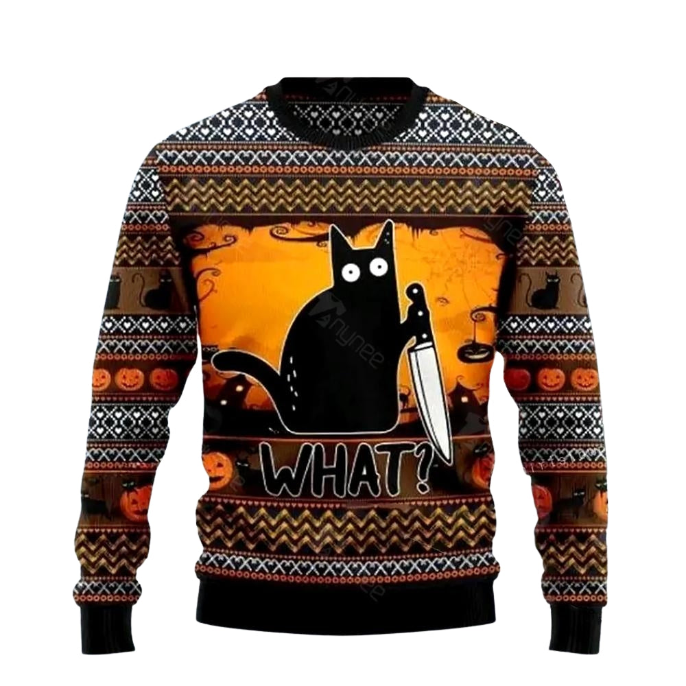 Black Cat What Chimney Ugly Christmas Sweater For Me & Women Christmas Gift Thanksgiving Sweater US4096 - WeCustomit