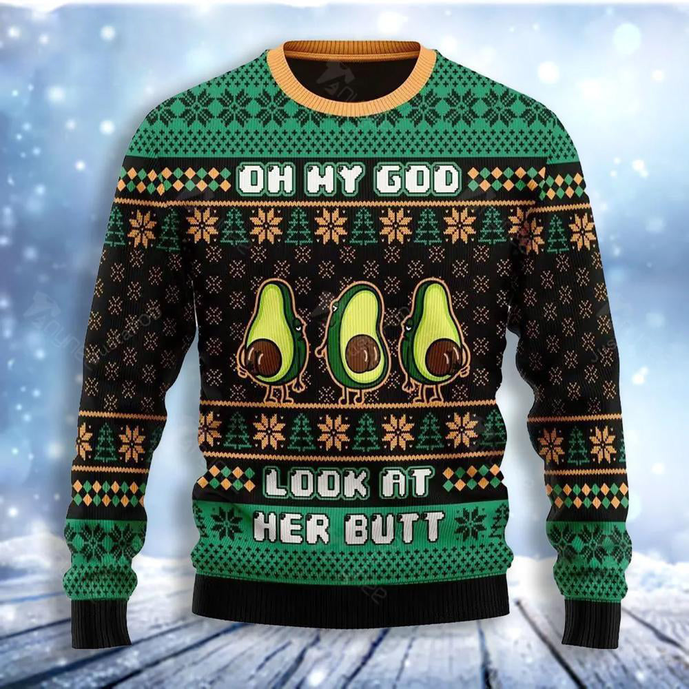 Avocado Oh My God Look At Her Butt Ugly Christmas Sweater For Men & Women Christmas Gift Sweater US4099 - WeCustomit