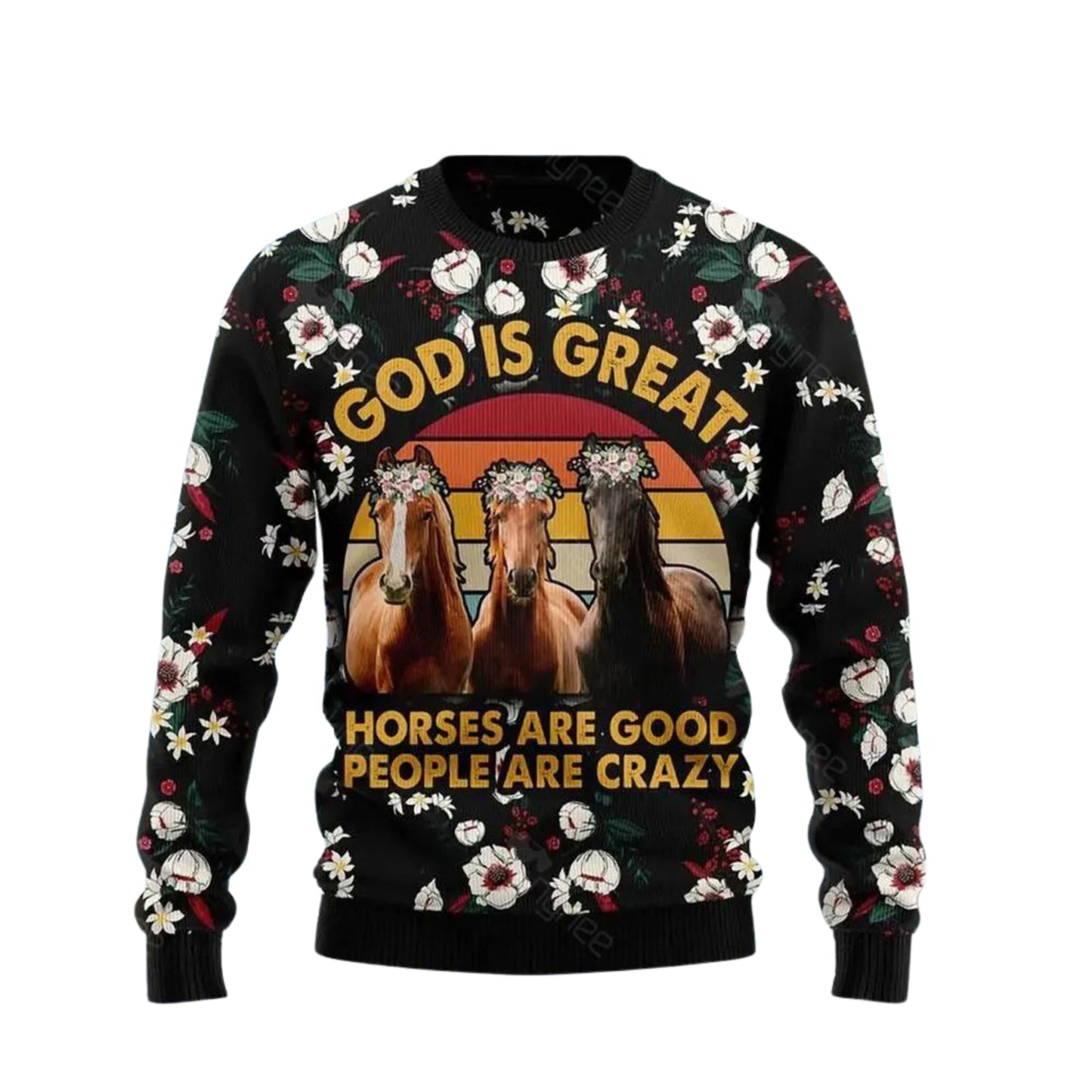 God Is Great Horses Are Good People Are Crazy Ugly Christmas Sweater For Men & Women Christmas Gift Sweater US4101 - WeCustomit