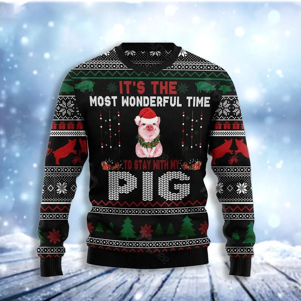 It Is The Most Wonderful Time To Stay With My Pig Ugly Christmas Sweater For Men & Women Christmas Gift Sweater US4103 - WeCustomit