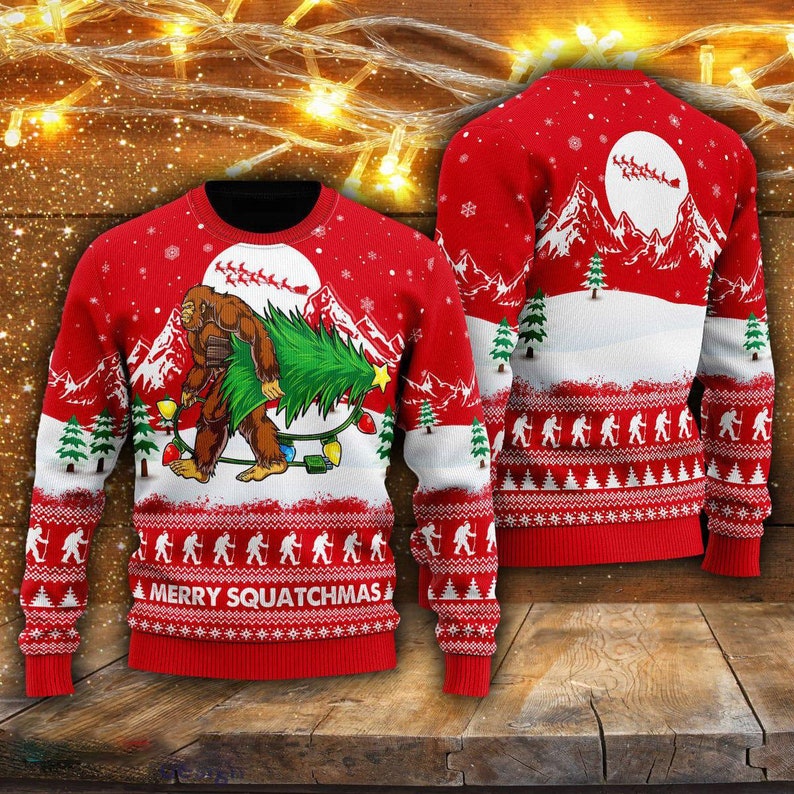 Bigfoot Funny Sasquatch Ugly Christmas Sweater For Me & Women Christmas Gift Thanksgiving Sweater US4263 - WeCustomit