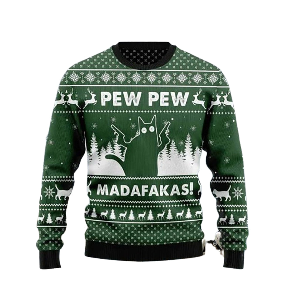 Cat Pew Pew Ugly Christmas Sweater For Men & Women Christmas Gift Thanksgiving Sweater US4298 - WeCustomit
