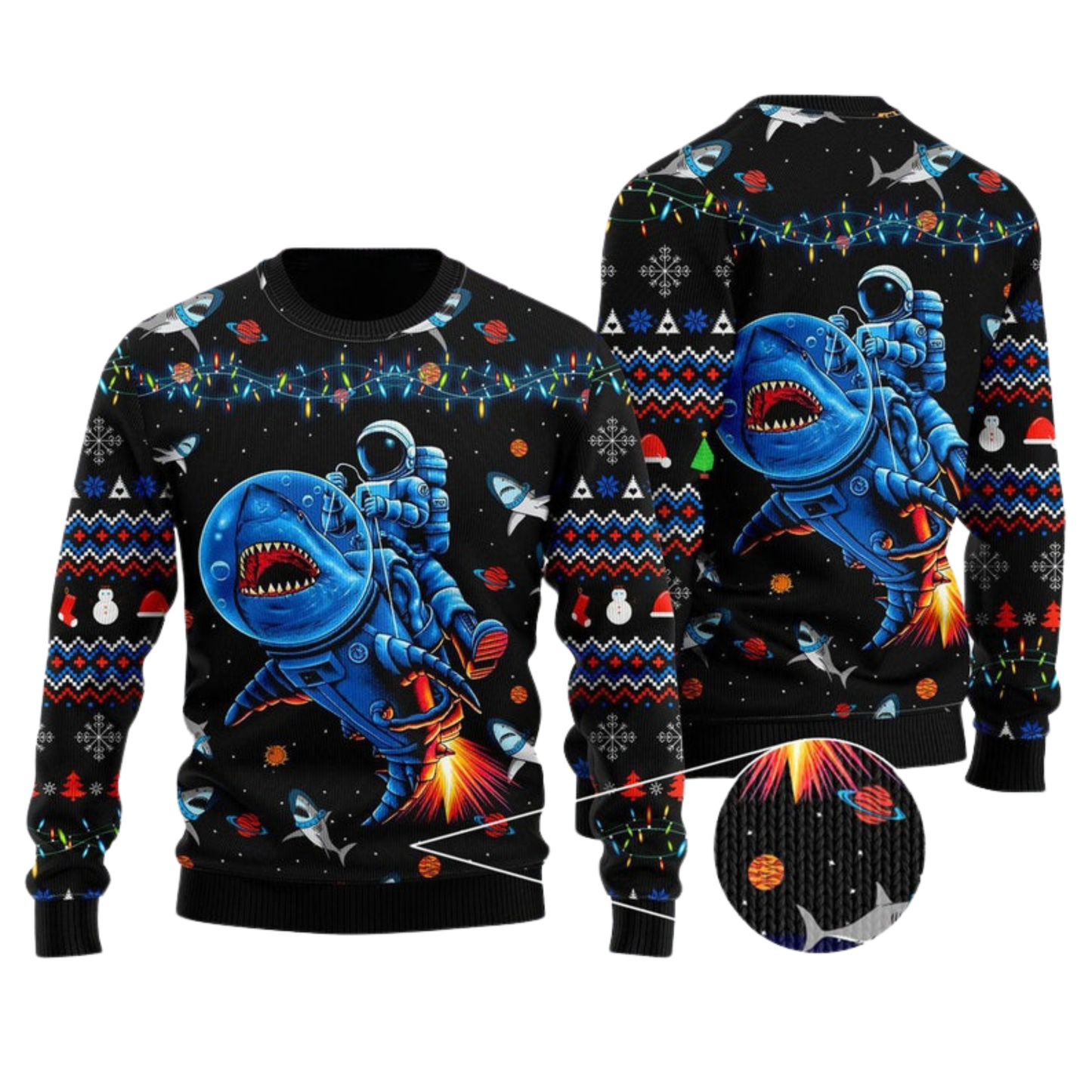 Funny Astronauts Ride A Shark In Space With The Planet Ugly Christmas Sweater For Men & Women Christmas Gift Sweater US4438 - WeCustomit